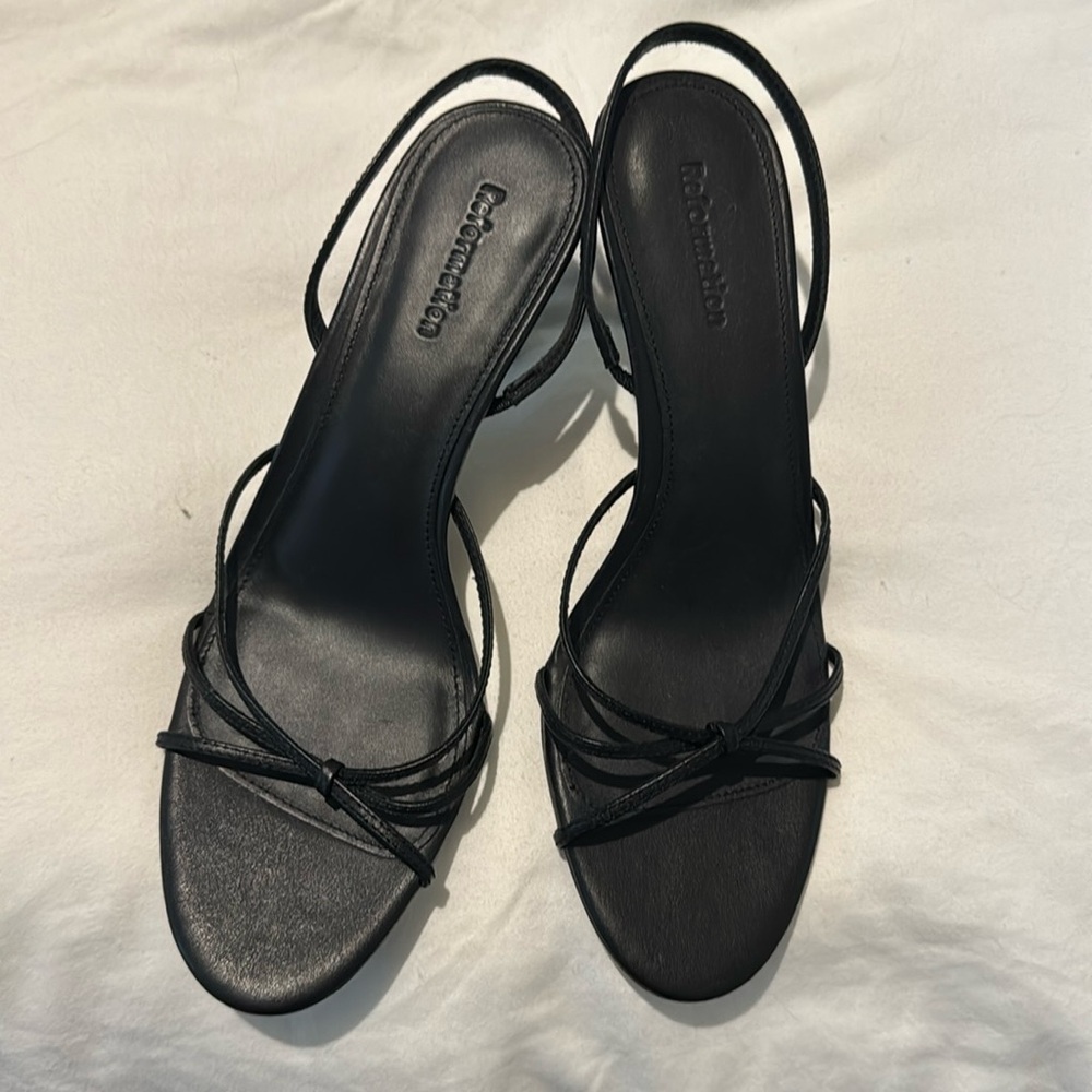 Reformation Black Strappy Myra Kitten Small Heel Size 8